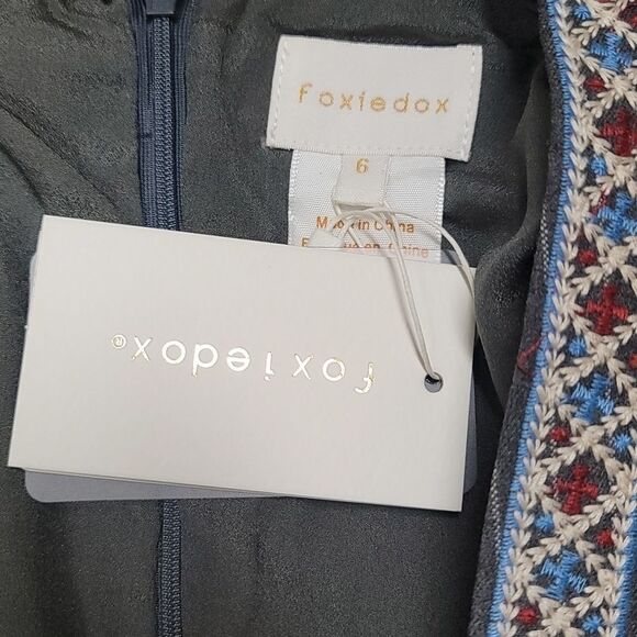 FOXIEDOX Yumiko Embroidered Shift Dress In Gray - Picture 12 of 12